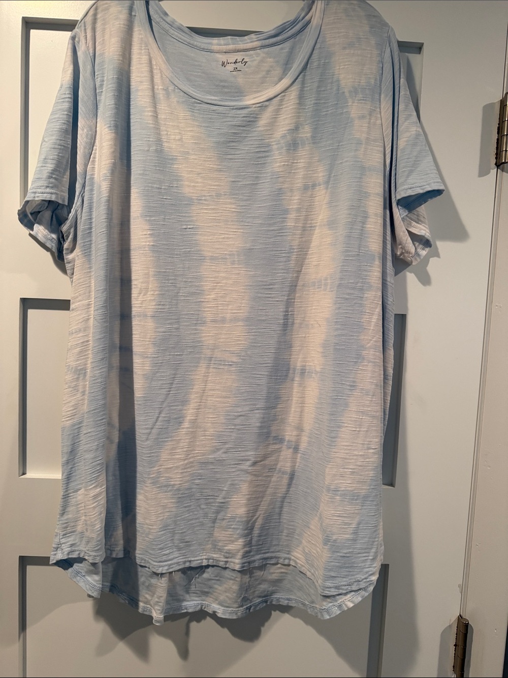 Wonderly Light Blue and White Tie-Dye Short Sleeve Tee